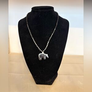 Hematite Necklace with Bear Pendant